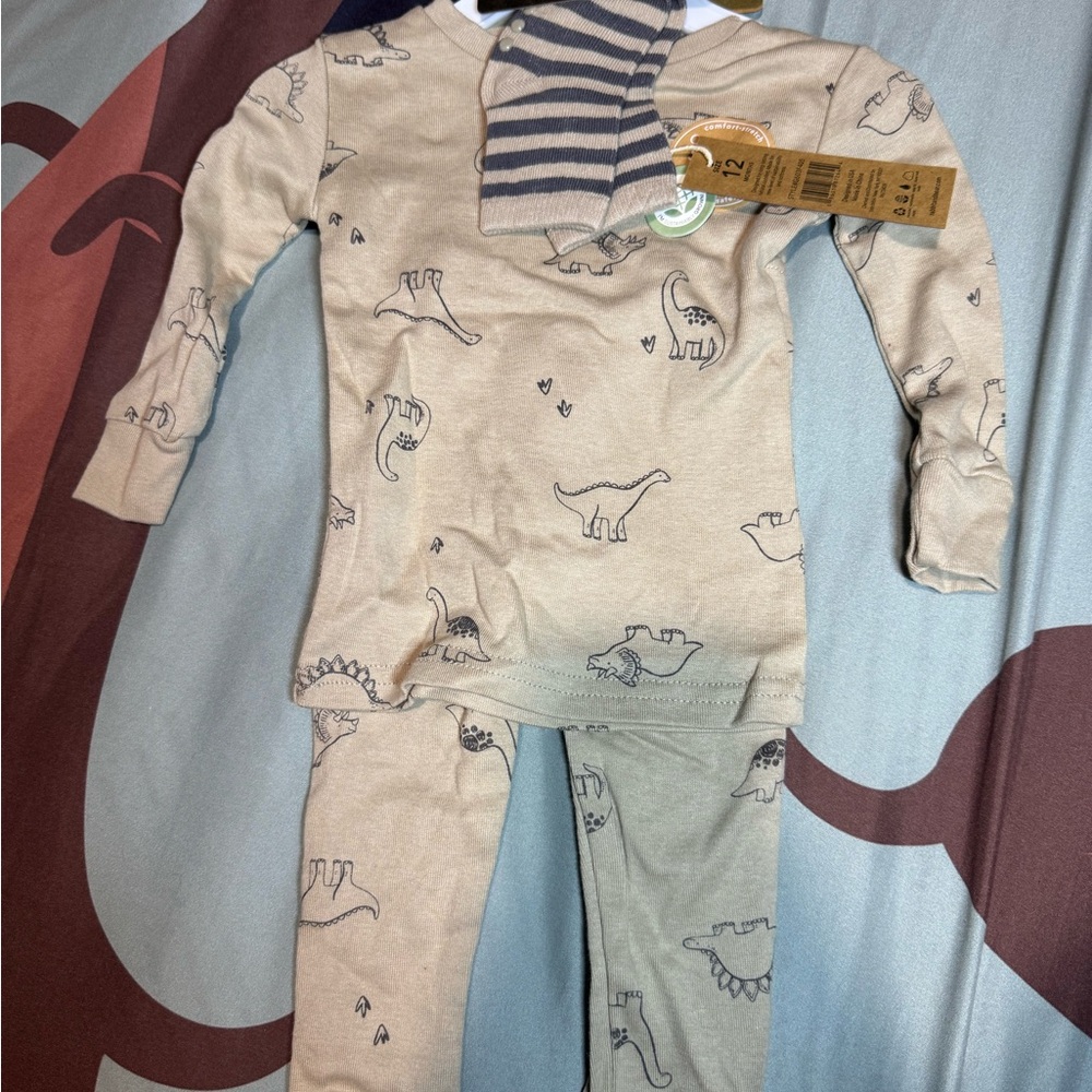 Bon Bebe Organic Dinosaur Pajama Set with Striped Socks
